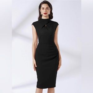 Miusol mock neck cut out split hem dress